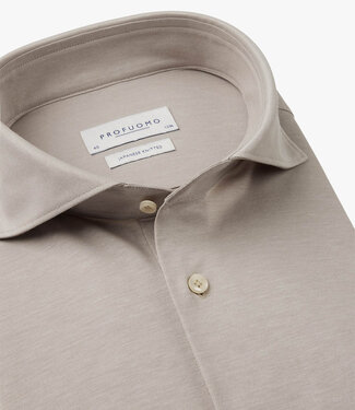 Profuomo slim fit overhemd japanese knitted beige met beige knopen