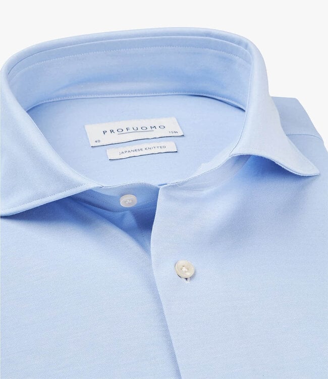 Profuomo PP2HC10009 slim fit overhemd japanese knitted lichtblauw met parelmoer knopen 1knoops cut away