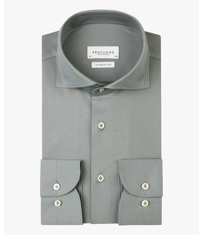 Profuomo PP2H00008A slim fit overhemd japanese knitted groen green met parelmoer knopen 1knoops cut away