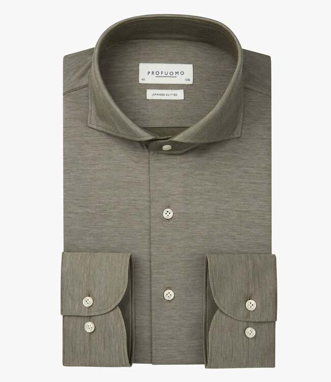 Profuomo PPWH30025D slim fit overhemd japanese knitted groen green 1knoops cut away