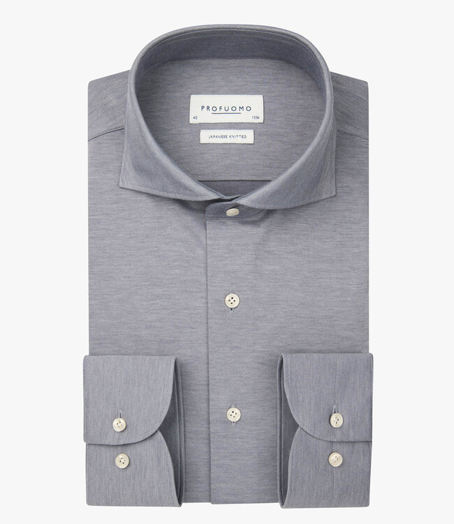 Profuomo PPWH30025E slim fit overhemd japanese knitted denim blue 1knoops cut away