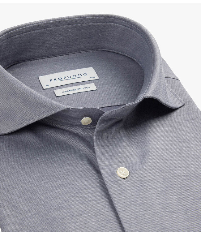 Profuomo PPWH30025E slim fit overhemd japanese knitted denim blue 1knoops cut away