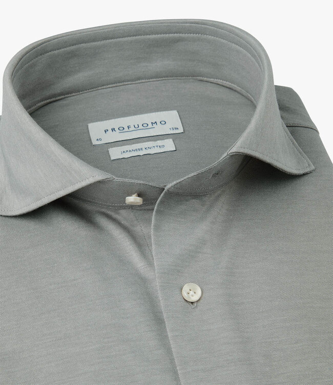 Profuomo PPWH30025F slim fit overhemd japanese knitted grijs grey 1knoops cut away
