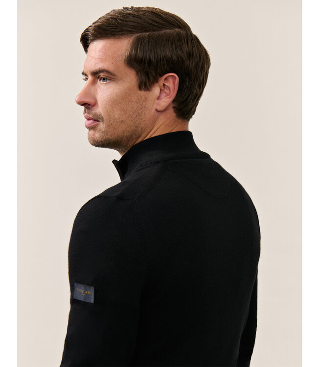Cavallaro heren zwart black zipper trui  met ritsje merino wol