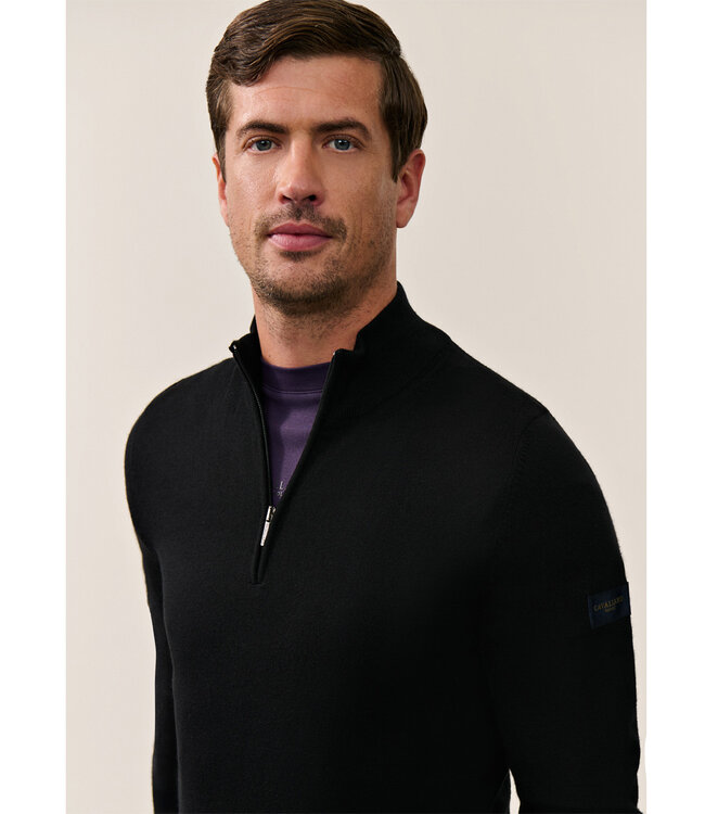 Cavallaro heren zwart black zipper trui  met ritsje merino wol