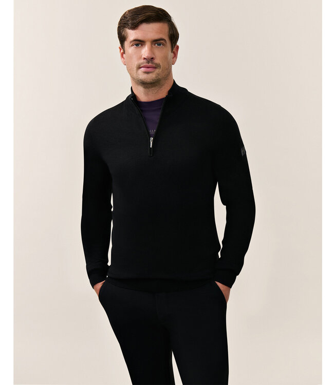 Cavallaro heren zwart black zipper trui  met ritsje merino wol