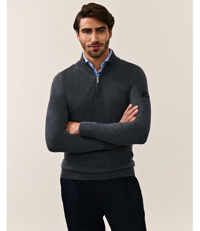 Cavallaro heren antraciet grijs antracite zipper trui  met ritsje merino wol