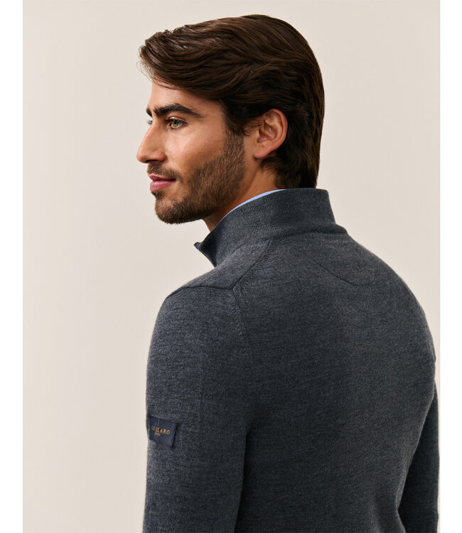 Cavallaro heren antraciet grijs antracite zipper trui  met ritsje merino wol