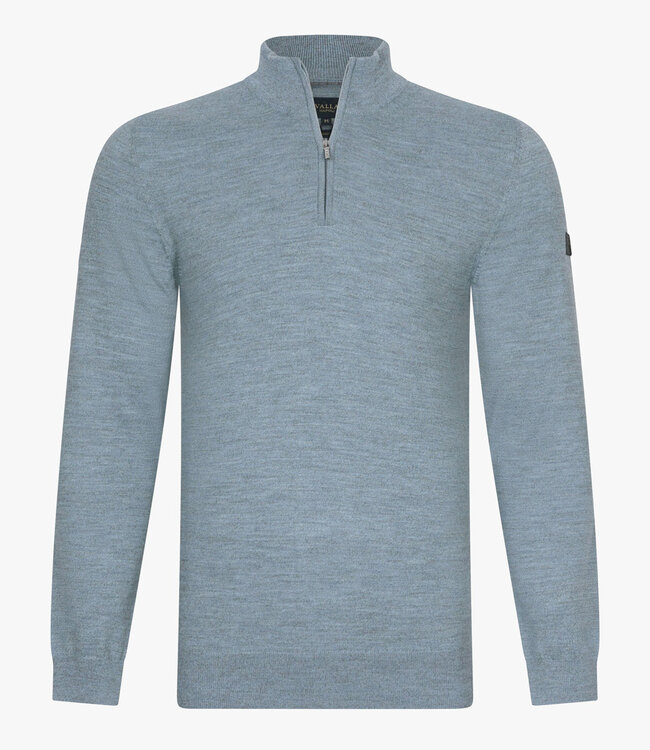 Cavallaro heren blauw grijs grey blue zipper trui  met ritsje merino wol
