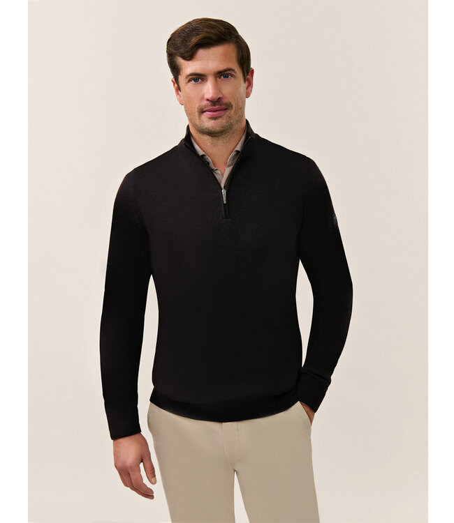 Cavallaro heren donkerbruin dark brown zipper trui  met ritsje merino wol