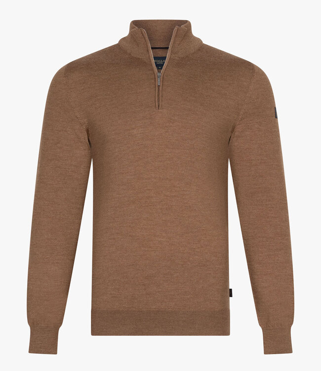 Cavallaro heren camel bruin zipper trui  met ritsje merino wol