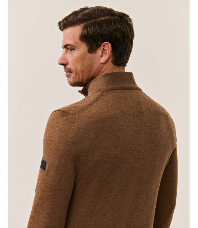 Cavallaro heren camel bruin zipper trui  met ritsje merino wol