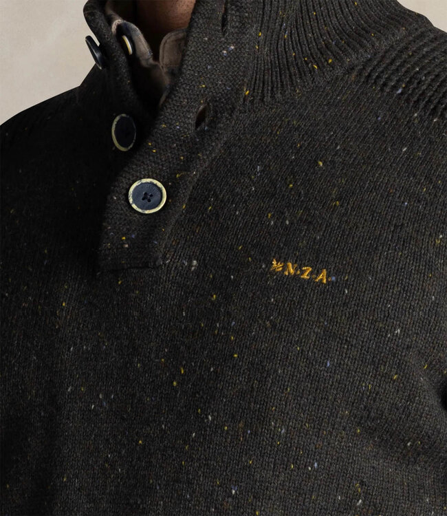 New Zealand Auckland heren zipper icon navy donkergroen melange met knopen