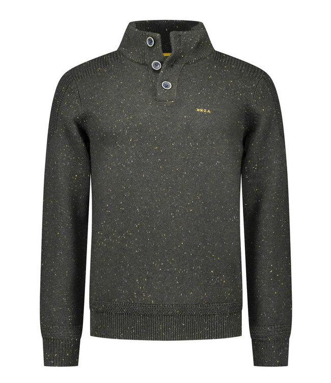 New Zealand Auckland heren zipper bottle green donkergroen melange met knopen