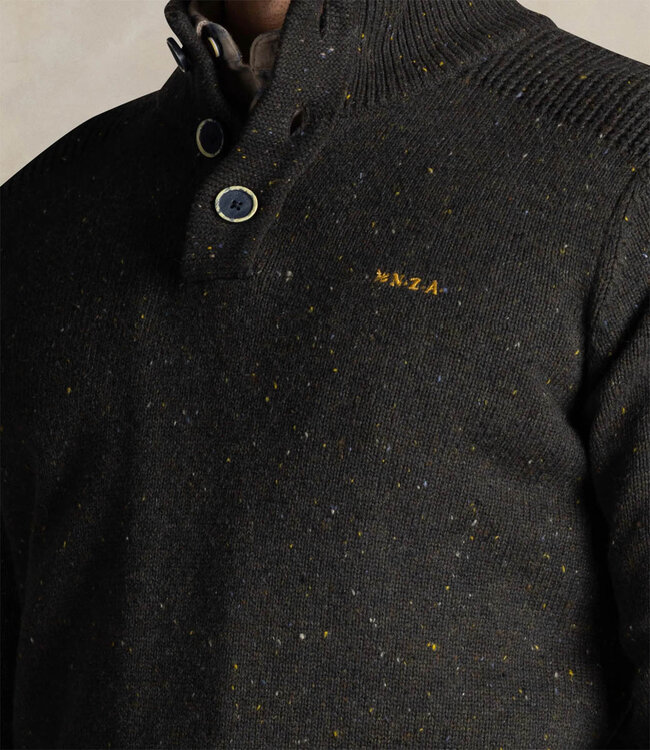 New Zealand Auckland heren zipper bottle green donkergroen melange met knopen