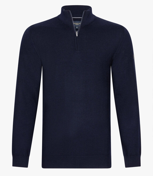 Cavallaro heren donkerblauw zipper trui  met ritsje merino wol