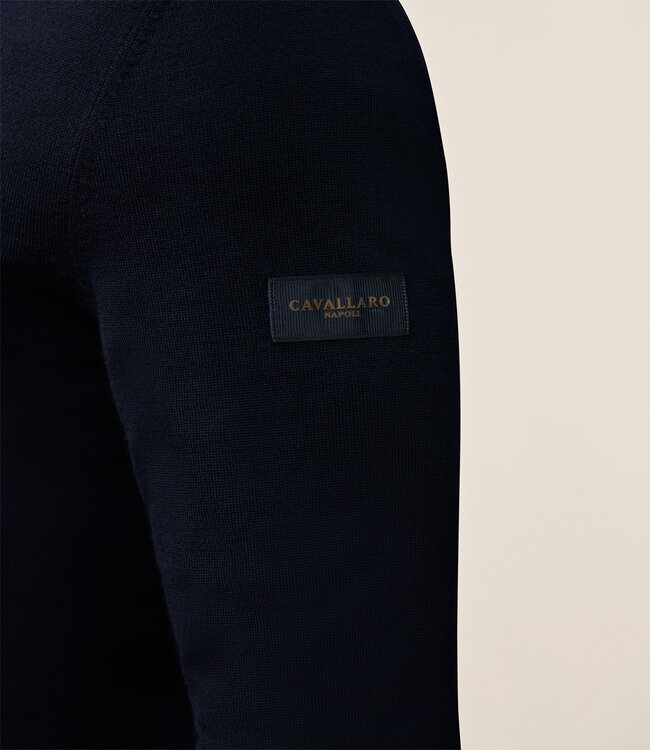 Cavallaro heren donkerblauw zipper trui  met ritsje merino wol