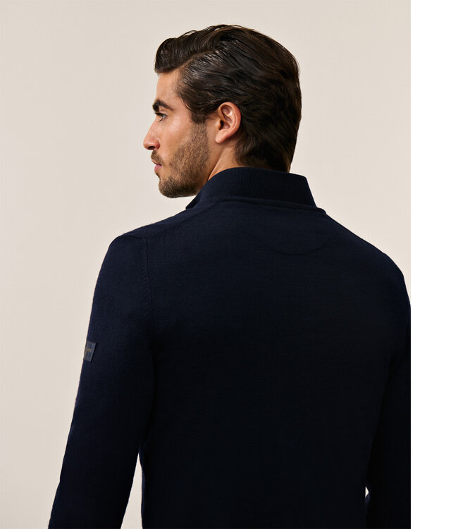Cavallaro heren donkerblauw zipper trui  met ritsje merino wol
