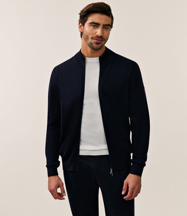 Cavallaro donkerblauw heren vest met rits merino wol