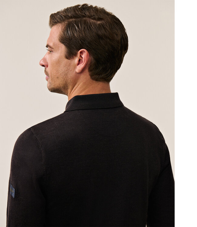 Cavallaro heren donkerbruin lange mouw polo slim fit merino wol