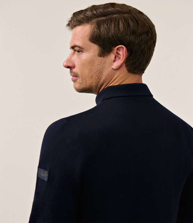Cavallaro heren donkerblauw lange mouw polo slim fit merino wol