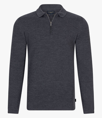 Cavallaro heren antracietgrijs lange mouw polo slim fit met ritsje