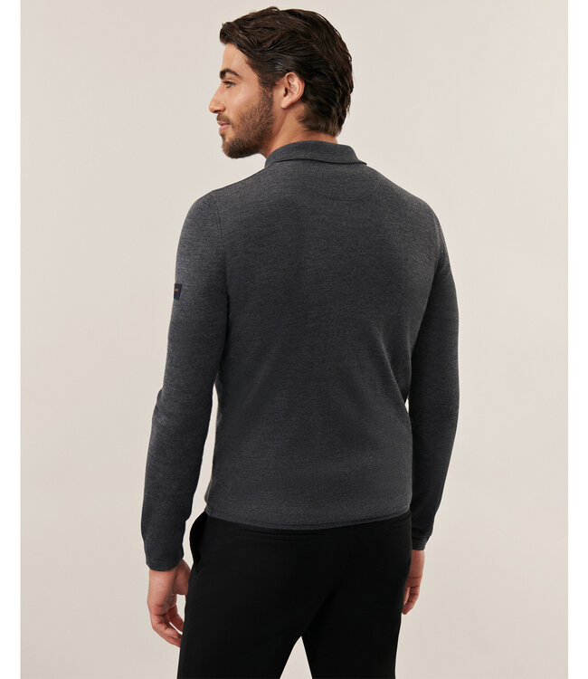 Cavallaro heren antracietgrijs lange mouw polo slim fit merino wol