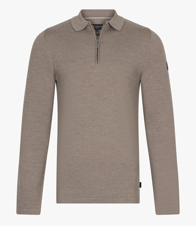 Cavallaro heren sand lange mouw polo slim fit merino wol