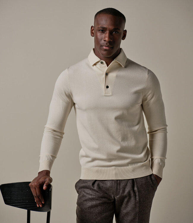 Profuomo PP2J00009D off white piece polo lange mouw met knopen