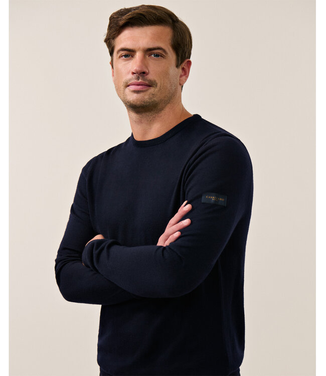 Cavallaro 118255002 heren donkerblauw ronde hals trui merino wol