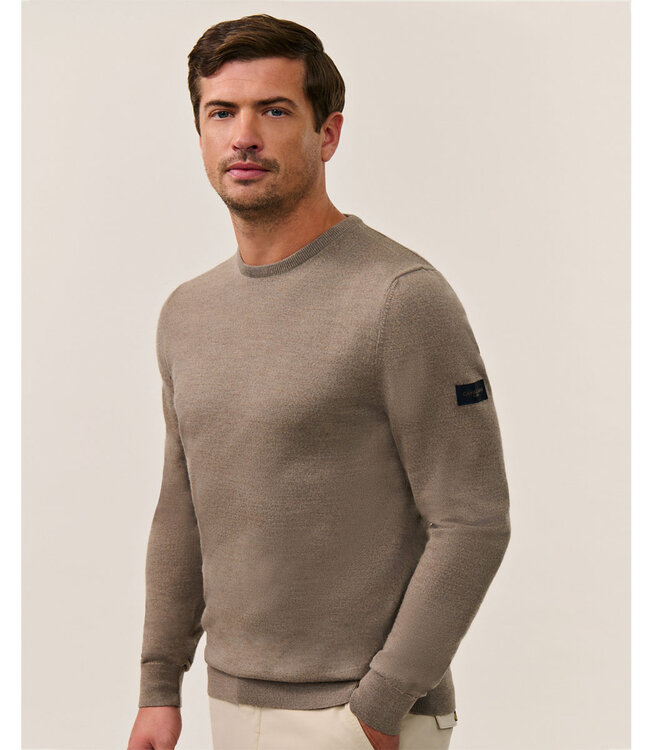 Cavallaro 118255002 heren taupe bruin ronde hals trui merino wol