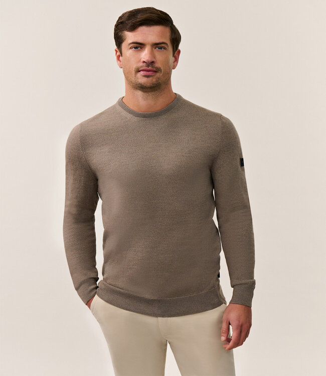 Cavallaro 118255002 heren taupe bruin ronde hals trui merino wol