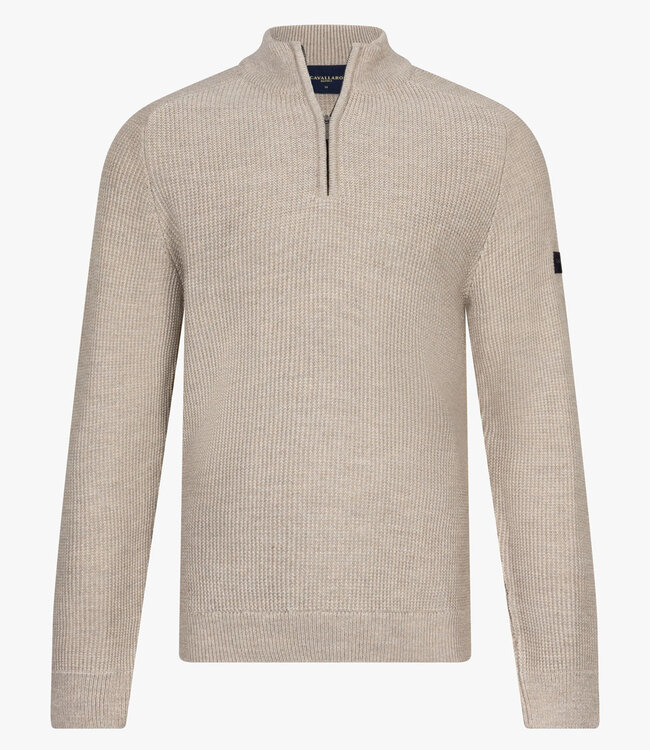 Cavallaro regular fit luxe italiaanse sagio half zip trui met een grof breisel kit