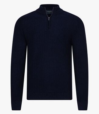 Cavallaro regular fit sagio half zip trui met een grof breisel donkerblauw