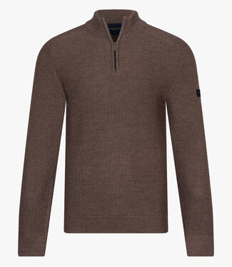 Cavallaro regular fit sagio half zip trui met een grof breisel taupe