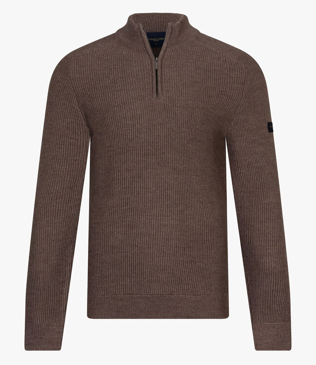Cavallaro 118255007 840 luxe italiaanse sagio half zip trui met een grof breisel taupe