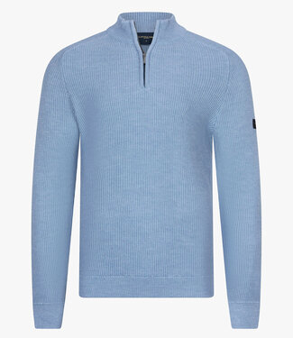 Cavallaro luxe italiaanse sagio half zip trui met een grof breisel lichtblauw