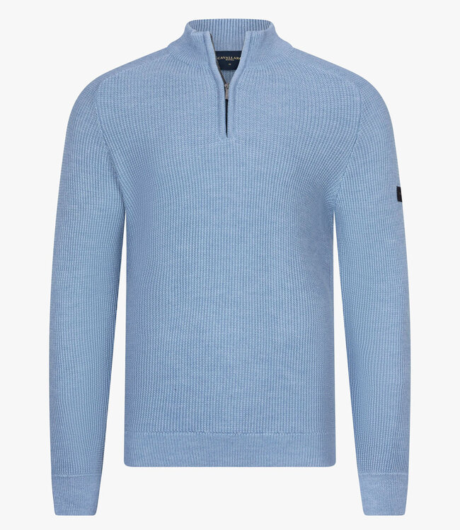 Cavallaro regular fit luxe italiaanse sagio half zip trui met een grof breisel lichtblauw