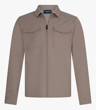 Cavallaro Zerino overshirt taupe bruin met rits en dubbele borstzak