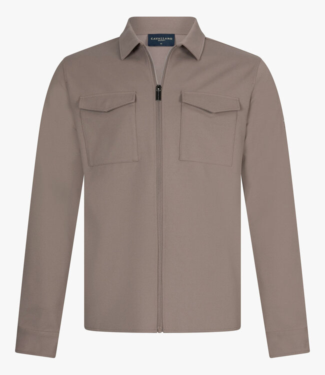 Cavallaro Zerino overshirt taupe bruin met rits en dubbele borstzak