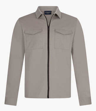 Cavallaro Zanico overshirt taupe melange met rits en dubbele borstzak