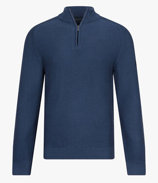 Cavallaro regular fit sagio half zip trui met een grof breisel mid blue