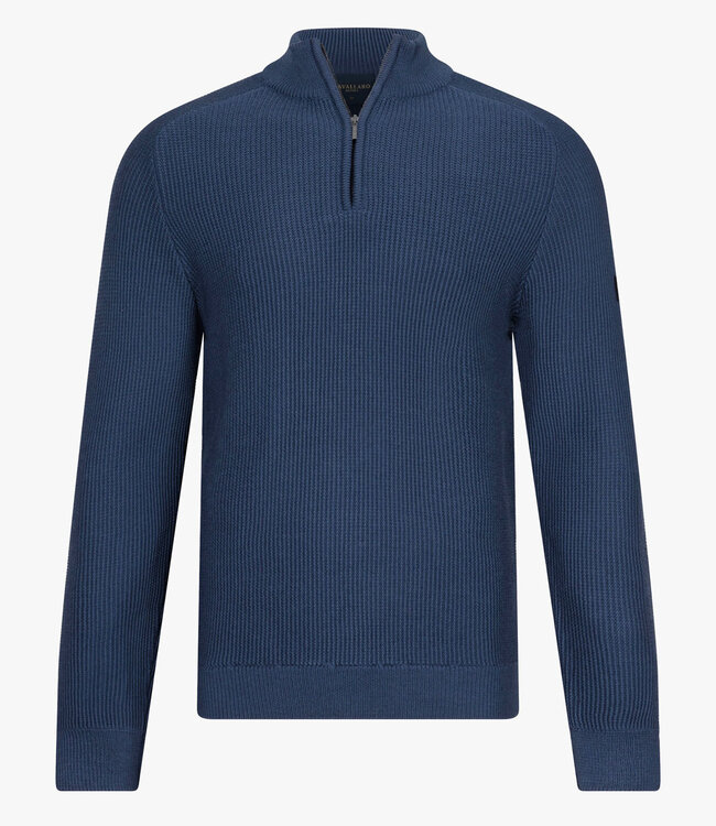 Cavallaro regular fit luxe italiaanse sagio half zip trui met een grof breisel mid blue