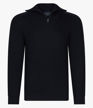 Cavallaro regular fit corsico half zip trui met een grof breisel donkerblauw