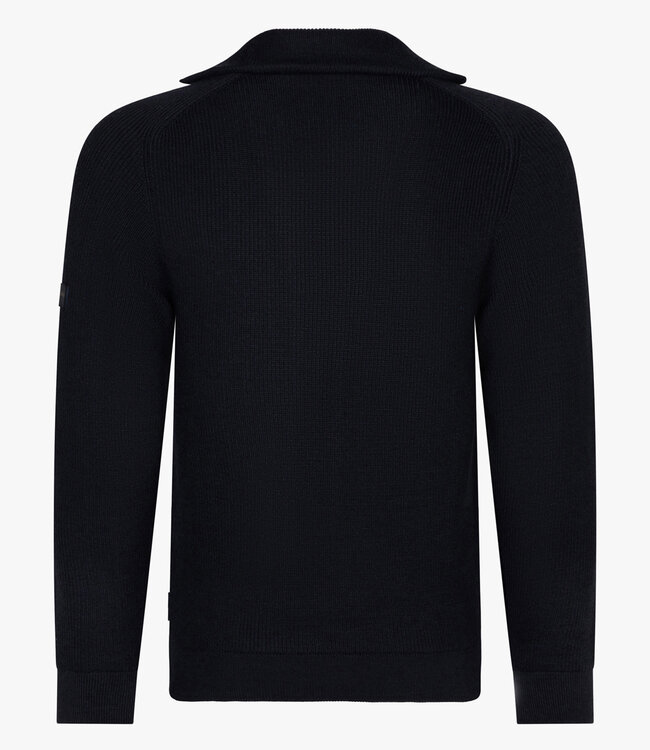 Cavallaro regular fit luxe italiaanse corsico half zip trui met een grof breisel donkerblauw