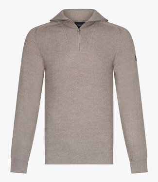 Cavallaro regular fit corsico half zip trui met een grof breisel taupe bruin