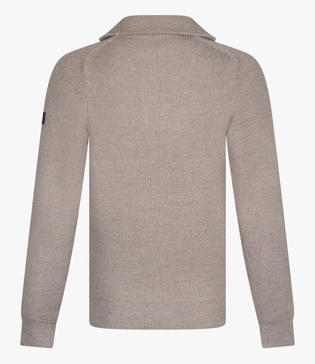 Cavallaro regular fit luxe italiaanse corsico half zip trui met een grof breisel taupe bruin