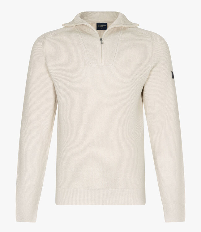 Cavallaro regular fit luxe italiaanse corsico half zip trui met een grof breisel kit