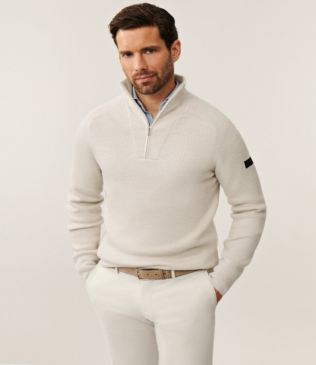 Cavallaro 118255005 180 luxe italiaanse corsico half zip trui met een grof breisel kit