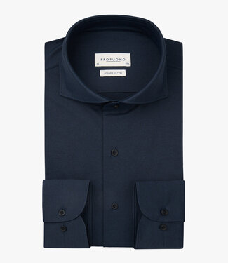 Profuomo slim fit overhemd donkerblauw structuur japanese knitted